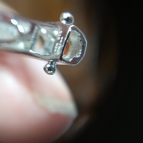 Green and clear gemstone sterling silver 925 bracelet hinged bangle - Picture 7 of 12